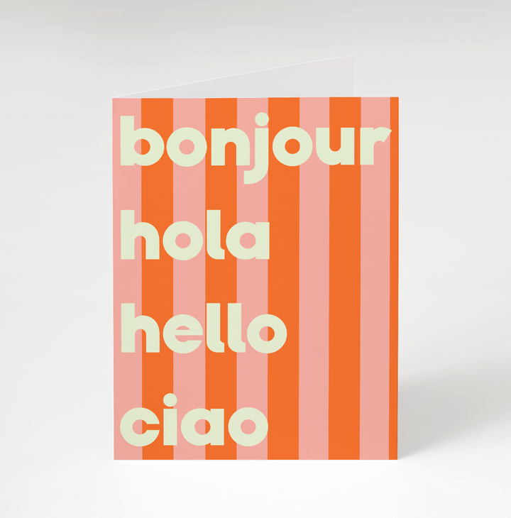 Bonjour Hola Greeting Card - Pink