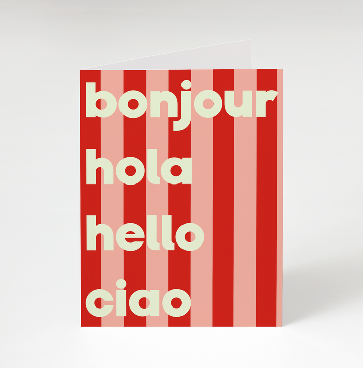 Bonjour Hola Greeting Card - Red
