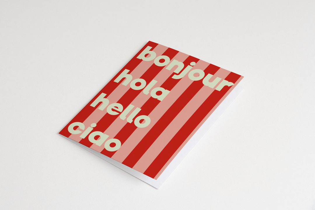 Bonjour Hola Greeting Card - Red