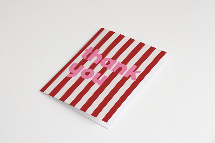 Red and White Stripe Thank You Card