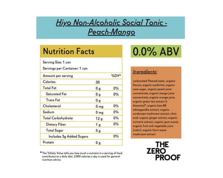 Hiyo Non-Alcoholic Social Tonic - Peach-Mango