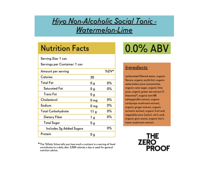 Hiyo Non-Alcoholic Social Tonic - Watermelon-Lime