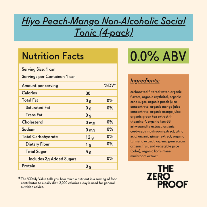 Hiyo Peach-Mango Non-Alcoholic Social Tonic (4-pack)