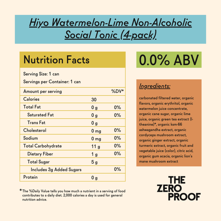 Hiyo Watermelon-Lime Non-Alcoholic Social Tonic (4-pack)